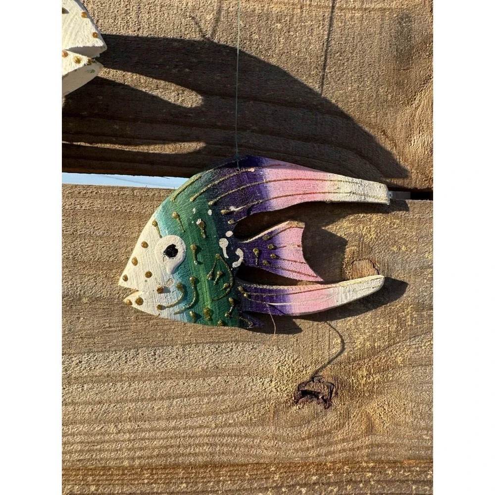 Wooden‎ Hanging Decorative Hand Carved Hand Painted Fish Vintage Jamaica